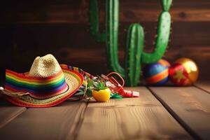 ai gerado mexicano feriado fundo com colorida chapéu e cacto foto