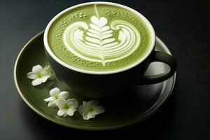 ai gerado matcha café com leite, Japão verde chá foto