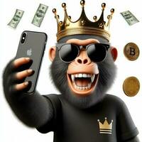 ai gerado ilustração do uma à moda macaco rei com uma célula telefone criada com generativo ai tecnologia foto