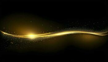 ai gerado abstrato elegante ouro brilhando linha com iluminação efeito brilhar em Preto fundo. modelo Prêmio prêmio Projeto. vetor ilustração foto
