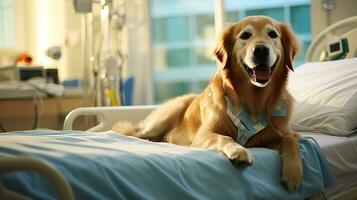 ai gerado foto do uma terapia cachorro trazendo conforto para hospital. generativo ai