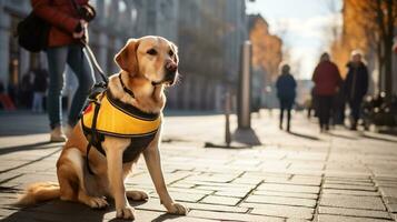 ai gerado foto do uma serviço cachorro fornecendo Apoio, suporte para uma pessoa. generativo ai