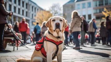 ai gerado foto do uma serviço cachorro fornecendo Apoio, suporte para uma pessoa. generativo ai