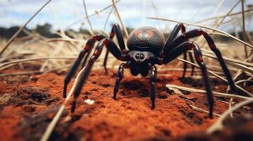 ai gerado foto do redback aranha em uma chão. generativo ai