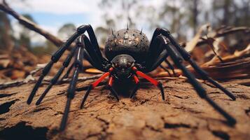 ai gerado foto do redback aranha em uma chão. generativo ai