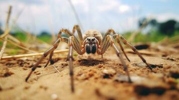 ai gerado foto do transmissão em rede aranha em uma chão. generativo ai