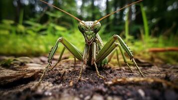 ai gerado foto do grisalho louva a Deus em uma chão. generativo ai