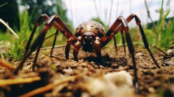 ai gerado foto do vindima aranha em uma chão. generativo ai