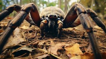 ai gerado foto do Golias comedor de pássaros aranha em uma chão. generativo ai