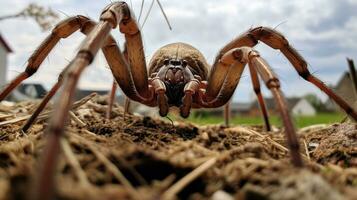 ai gerado foto do Castanho recluso aranha em uma chão. generativo ai