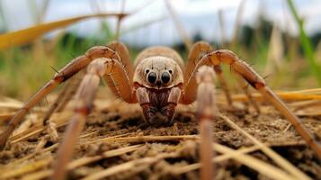 ai gerado foto do Castanho recluso aranha em uma chão. generativo ai