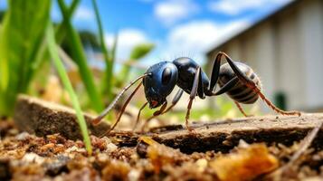 ai gerado foto do azul formiga em uma chão. generativo ai