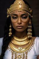 ai gerado dourado deusa - inspiração egípcia joalheria e elaborar cocar foto