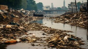 ai gerado uma foto do uma poluído do rio impacto em uma local comunidade. generativo ai