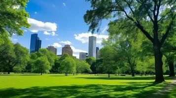 ai gerado uma foto do uma exuberante, verde parque dentro a coração do uma cidade. generativo ai