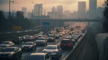 ai gerado uma foto do uma congestionado cidade rodovia durante pressa hora. generativo ai