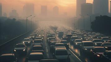 ai gerado uma foto do uma congestionado cidade rodovia durante pressa hora. generativo ai