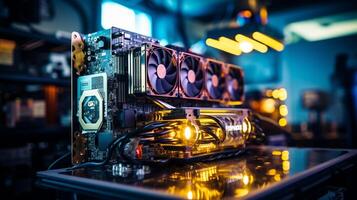 ai gerado foto do uma bitcoin mineração equipamento com poderoso hardware. generativo ai