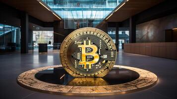 ai gerado foto do uma com tema bitcoin arte instalação ou escultura. generativo ai