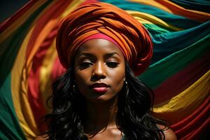 ai gerado retrato do a africano americano mulher dentro uma turbante. Projeto para Preto história mês foto