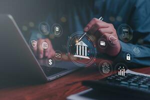 digital finança e bancário dados tecnologia ai artificial inteligência investimento dinheiro análise algoritmo. o negócio gerar cliente rpa e crm conceito foto