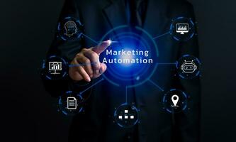 Inovativa marketing automação soluções negócios marketing estratégias crescimento e sucesso digital sistema tecnologia publicidade social meios de comunicação e o email marketing conceito foto