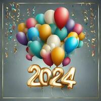ai gerado texto balões cumprimento feliz Novo ano 2024 e ar balões foto