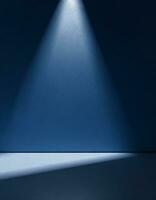 ai gerado minimalista abstrato fundo para produtos apresentação. luz em uma Sombrio azul muro. foto