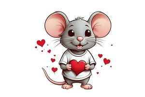 ai gerado fofa gráficos rato com uma vermelho coração elefante com uma vermelho coração foto