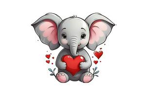 ai gerado gráficos elefante com uma vermelho coração elefante com uma vermelho coração foto