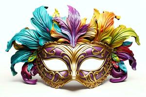 ai gerado extravagante mardi gras máscaras brilhante cores isolado foto