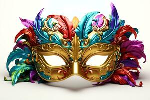 ai gerado extravagante mardi gras máscaras brilhante cores isolado foto