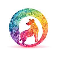 ai gerado esboçado logotipo apresentando cachorro dentro arco Iris em uma branco fundo. generativo ai foto