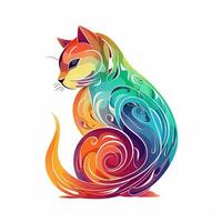 ai gerado esboçado logotipo apresentando gato dentro arco Iris em uma branco fundo. generativo ai foto