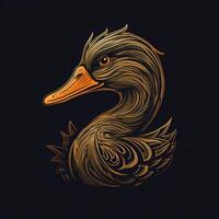 ai gerado esboçado logotipo apresentando uma Pato dentro ouro em uma Preto fundo. generativo ai foto