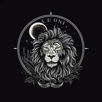 ai gerado esboçado logotipo apresentando uma leão cabeça dentro cinzento em uma Preto fundo. generativo ai foto