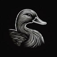 ai gerado esboçado logotipo apresentando uma Pato dentro branco em uma Preto fundo. generativo ai foto