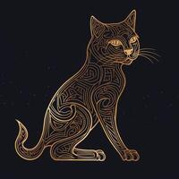 ai gerado esboçado logotipo apresentando uma gato dentro ouro em uma Preto fundo. generativo ai foto