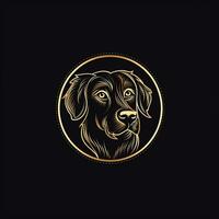 ai gerado esboçado logotipo apresentando uma cachorro dentro ouro em uma Preto fundo. generativo ai foto