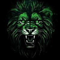 ai gerado uma mascote logotipo apresentando uma leão cabeça dentro verde néon. generativo ai foto