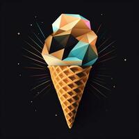 ai gerado 3d logotipo apresentando a gelo creme cone com geométrico formas. generativo ai foto