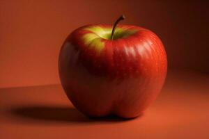 ai gerado vermelho maçã em uma vermelho fundo. a conceito do saudável comendo. ai gerado foto