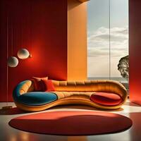 ai gerado moderno brilhante interiores com vermelho e laranja paredes. generativo ai foto
