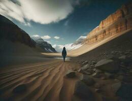 ai gerado caminhar dentro a deserto. generativo ai foto