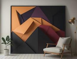 ai gerado interior do moderno vivo quarto com Preto e laranja geométrico padrão, generativo ai foto