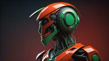 ai gerado robô dentro vermelho e verde capacete generativo ai foto
