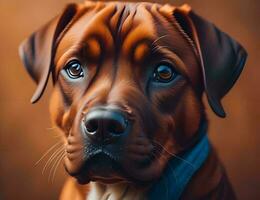 ai gerado retrato do uma Rodesiano ridgeback cachorro em uma Castanho background.generative ai foto