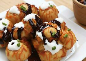 ai gerado delicioso takoyaki japonês comida, ai gerado foto