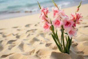 ai gerado flores em de praia foto