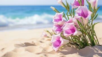 ai gerado flores em de praia foto